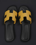 Genuine Leather H Cut-out Women Oran Sandal Black Yellow