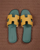 Genuine Leather H Cut-out Women Oran Sandal Green Yellow