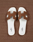 Genuine Leather H Cut-out Women Oran Sandal Brown White