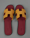 Genuine Leather H Cut-out Women Oran Sandal Maroon Yellow
