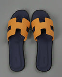 Genuine Leather H Cut-out Women Oran Sandal Navy Yellow