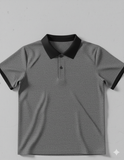 Ringer Polo - Corporate - Performance Mesh Lycra - Grey | Collar/Cuff/Placket: Black