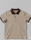 Ringer Polo - Corporate - Performance Mesh Lycra - Beige | Collar/Cuff/Placket: Brown