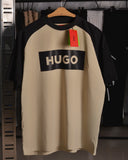 Hugo box logo Drop Shoulder Raglan T shirt  Beige/Black