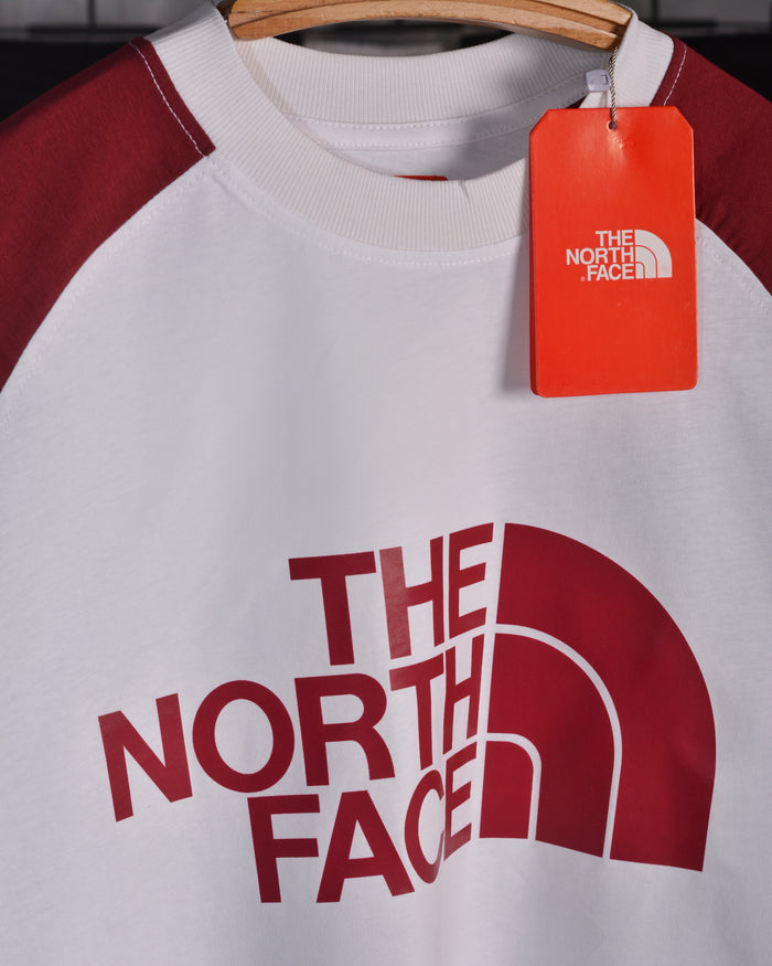 The North Face Drop Shoulder Raglan T shirt  White/Maroon