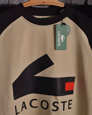 Lacoste Graphic Crocodile  Branding  Drop Shoulder Raglan T shirt  Beige/Black