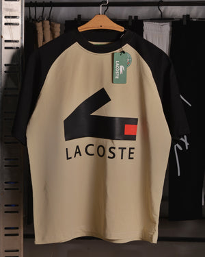 Lacoste Graphic Crocodile  Branding  Drop Shoulder Raglan T shirt  Beige/Black