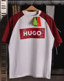 Hugo box logo Drop Shoulder Raglan T shirt  White/Maroon