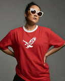 RAWx - Ringer Drop Shoulder - Oversized Crew Neck Red/White - Fly High Logo