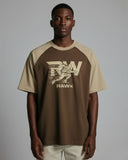 RAWx - Flexi Raglan Oversized Crew Neck T-Shirt Brown/Beige - Runner Grafitti