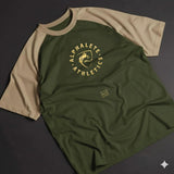 Alphalate Classic Graphic Drop Shoulder Raglan T shirt  Olive/beige