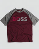 Hugo Boss Logo Printed Crewneck Raglan Maroon/Grey