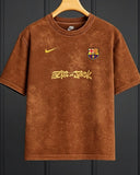 Fc Barcelona- Heavy Cotton Acid Wash Drop Shoulder T-shirt -Maroon