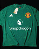 Manchester United- Heavy Cotton Acid Wash Drop Shoulder T-shirt -Green