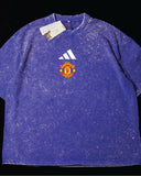 Manchester United- Heavy Cotton Acid Wash Drop Shoulder T-shirt -Blue