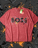 Hugo- Heavy Cotton Acid Wash Drop Shoulder T-shirt -Maroon