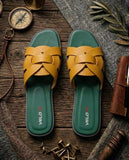 VELO Genuine Leather Women Sandal Yellow Green