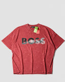 Hugo- Heavy Cotton Acid Wash Drop Shoulder T-shirt -Maroon