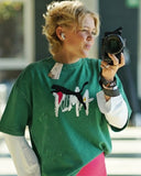 P shade cat - Heavy Cotton Acid Wash Drop Shoulder T-shirt -Green