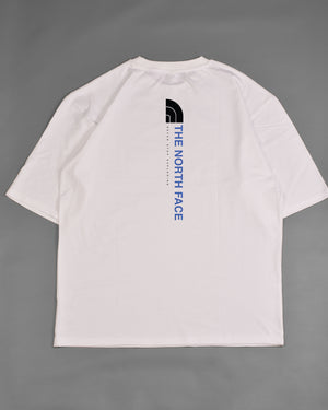 The North Face Vertical logo backprint t-shirt in white/Blue