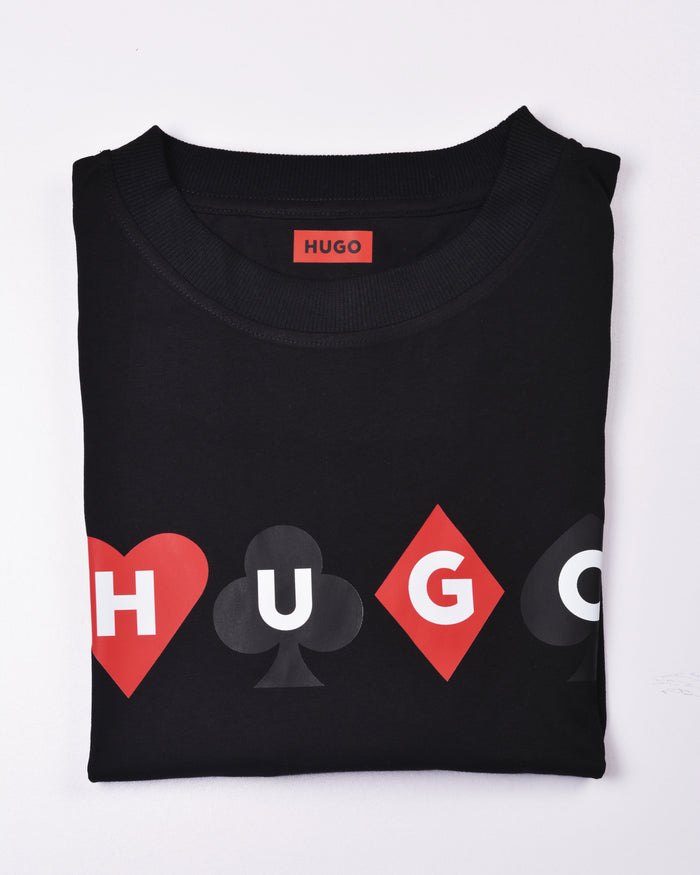 Hugo Cotton- T-shirt with playing-cards logo Black