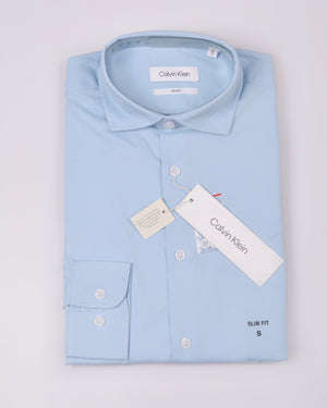 Calvin Klein Steel Solid Herringbone Dress Shirt Sky Blue