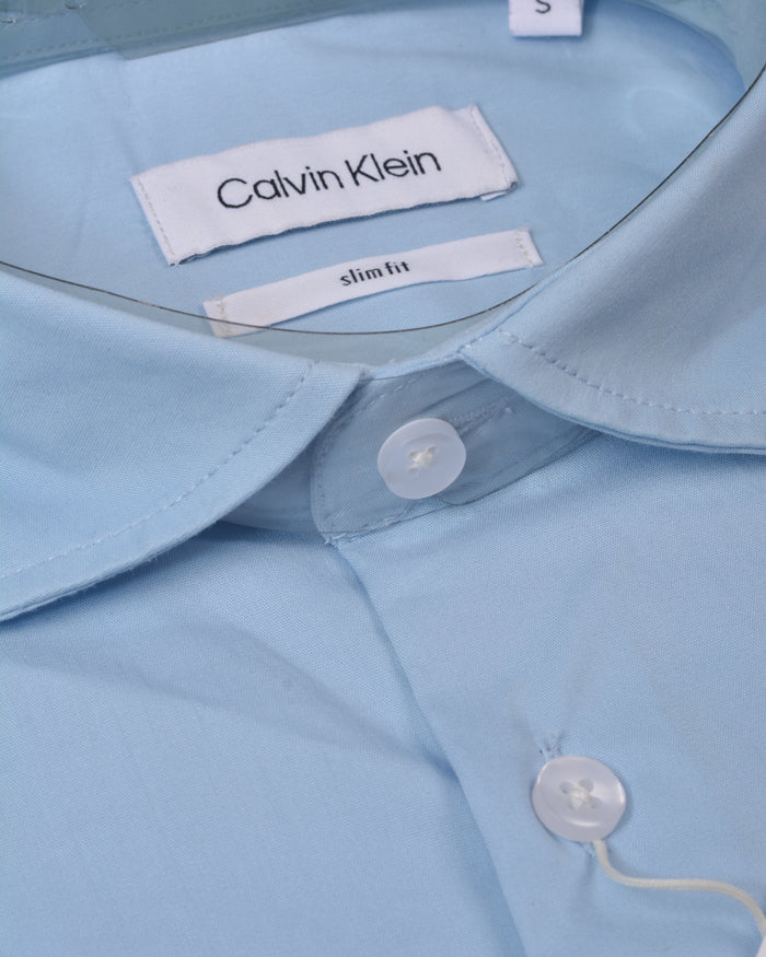 Calvin Klein Steel Solid Herringbone Dress Shirt Sky Blue