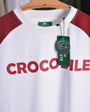 Lacoste Crocodile Print Drop Shoulder Raglan T shirt  White/Maroon