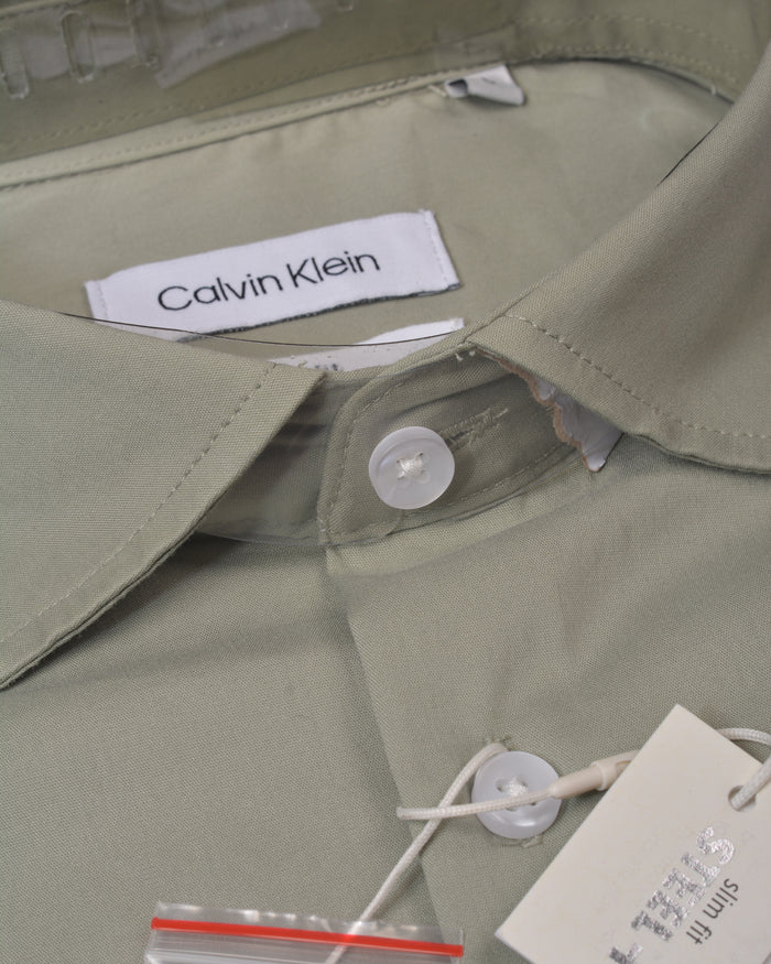 Calvin Klein Steel Solid Herringbone Dress Shirt Olive