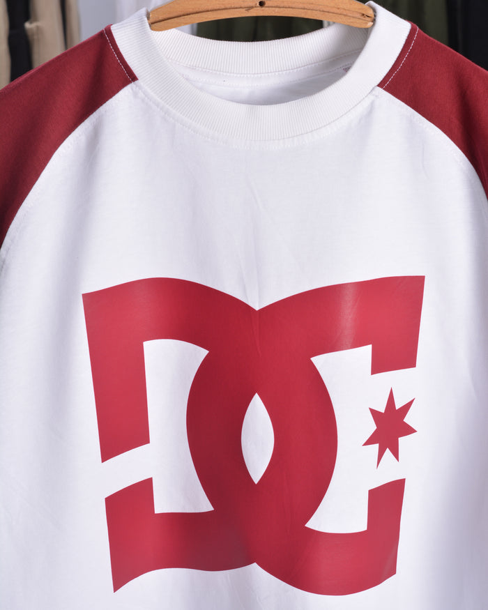 DC Star Drop Shoulder Raglan T shirt  White/Maroon