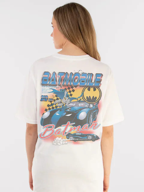 PULL&BEAR Supacult White Batman Batmobile Women Boyfriend Fit T-Shirt