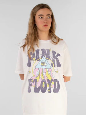 PULL&BEAR Supacult White Pink Floyd Triangle Eye Women Boyfriend Fit T-Shirt