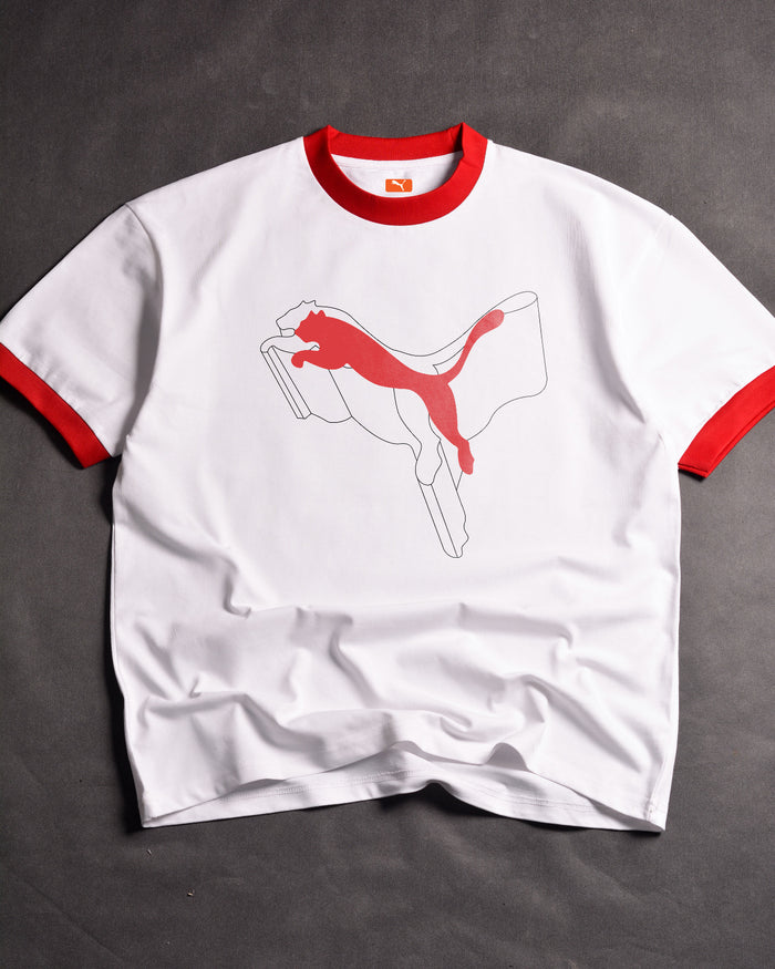 P Ess+ Logo Lab Cat Tee  Ringer White/Red Drop Shoulder T-Shirt
