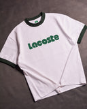 Lacoste  Contrast Accent Printed Ringer White/Green Drop Shoulder T-Shirt