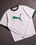 P Ess+ Logo Lab Cat Tee  Ringer White/Green Drop Shoulder T-Shirt