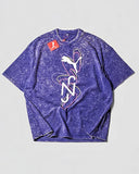 P Shaded-Neymi Edition - Heavy Cotton Acid Wash Drop Shoulder T-shirt - Blue