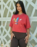 Adidas- Heavy Cotton Acid Wash Drop Shoulder T-shirt -Maroon