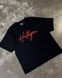 Tommy signature logo front print t-shirt in Black