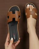 Genuine Leather H Cut-out Women Oran Sandal Black Dark Brown