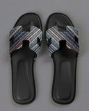 Genuine Leather H Cut-out Women Oran Sandal Black With Tecture