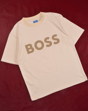 Hugo Boss Logo Printed Crewneck T-shirt Beige