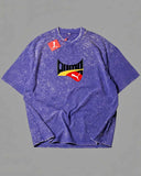 P Shaded - Heavy Cotton Acid Wash Drop Shoulder T-shirt -  Blue