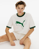 P Ess+ Logo Lab Cat Tee  Ringer White/Green Drop Shoulder T-Shirt
