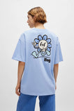 HUGO Cotton-jersey T-shirt with seasonal graphic print LIGHT BLUE