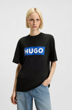 HUGO Cotton-jersey T-shirt with blue logo Black