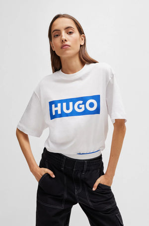 HUGO Cotton-jersey T-shirt with blue logo white