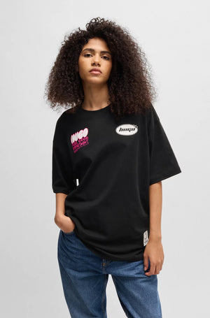 HUGO Cotton-jersey oversized-fit T-shirt with seasonal graphics