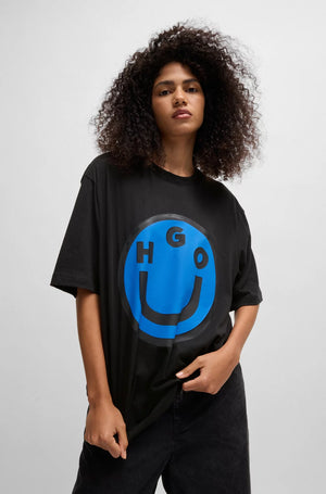 HUGO Cotton-jersey T-shirt with Happy logo