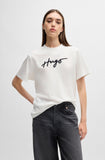 HUGO Cotton T-shirt with flock print white