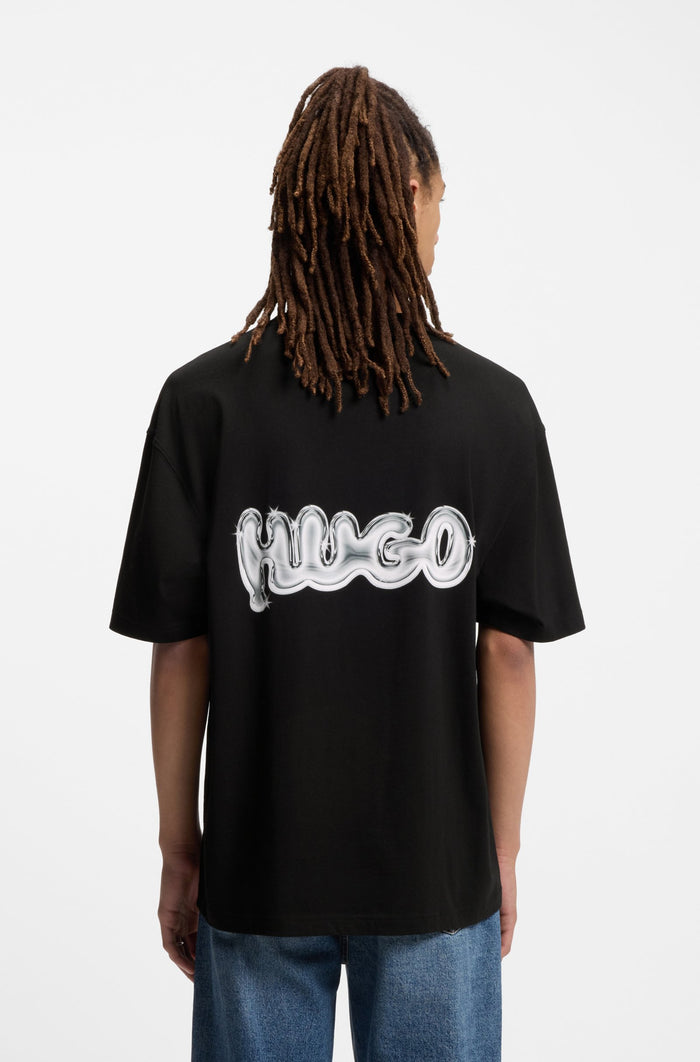 HUGO Cotton-jersey oversized-fit T-shirt with slogan prints Black